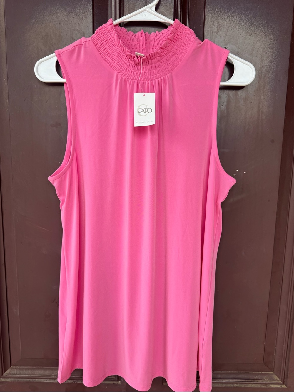 Cato Hot Pink Smocked Mock Neck Sleeveless Tank